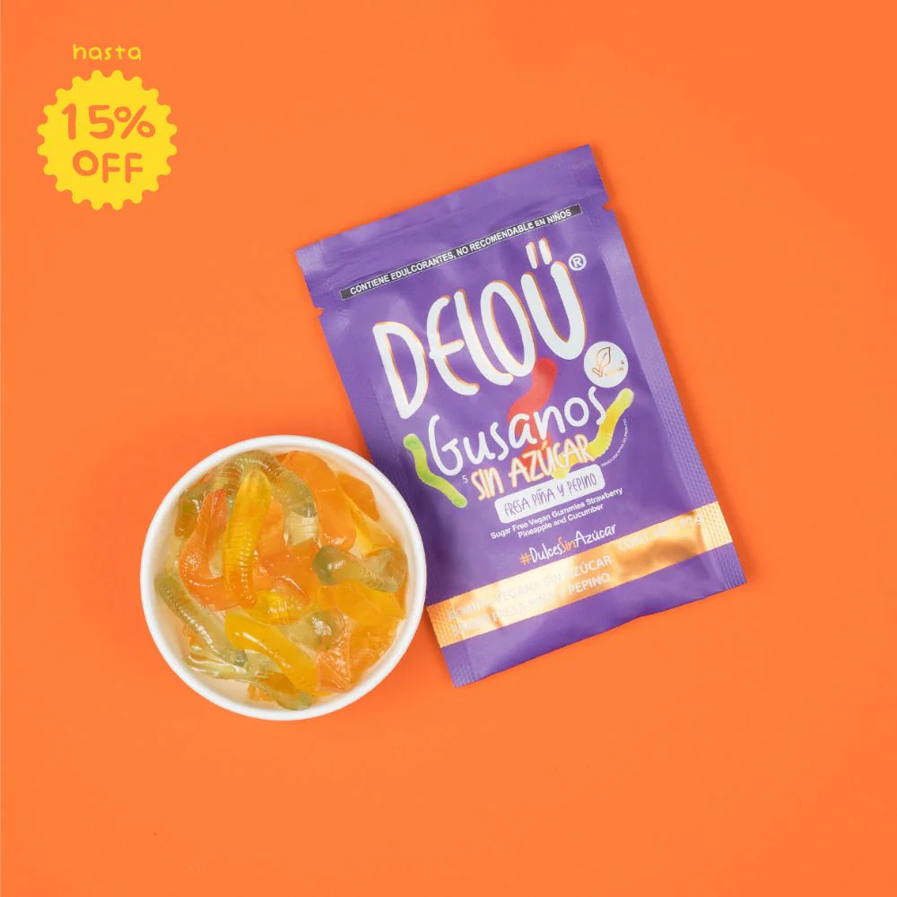 Delou Gusanos Sin Azúcar Fresa, Piña Y Pepino 40g